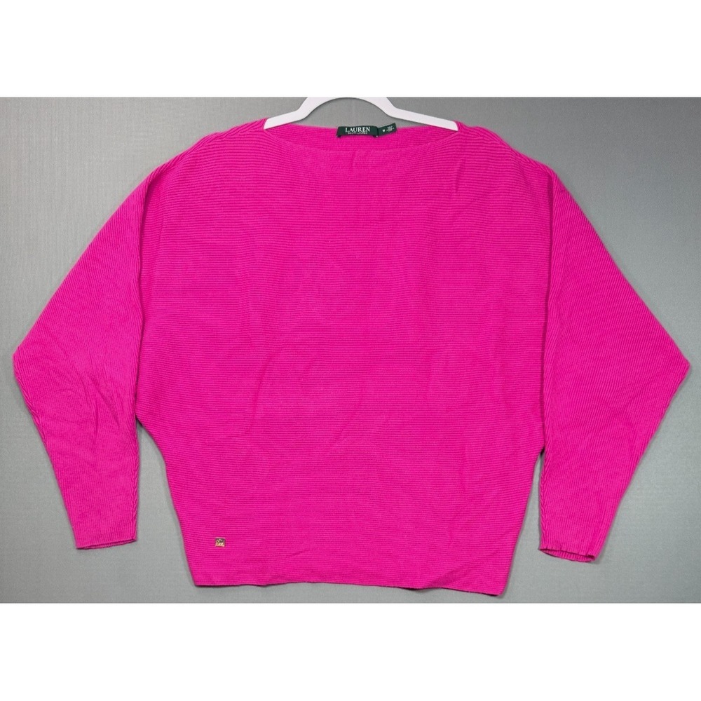 Lauren Ralph Lauren Hot Pink Ribbed Knit Dolman Sweater Boatneck Women's Medium - Picture 7 of 12